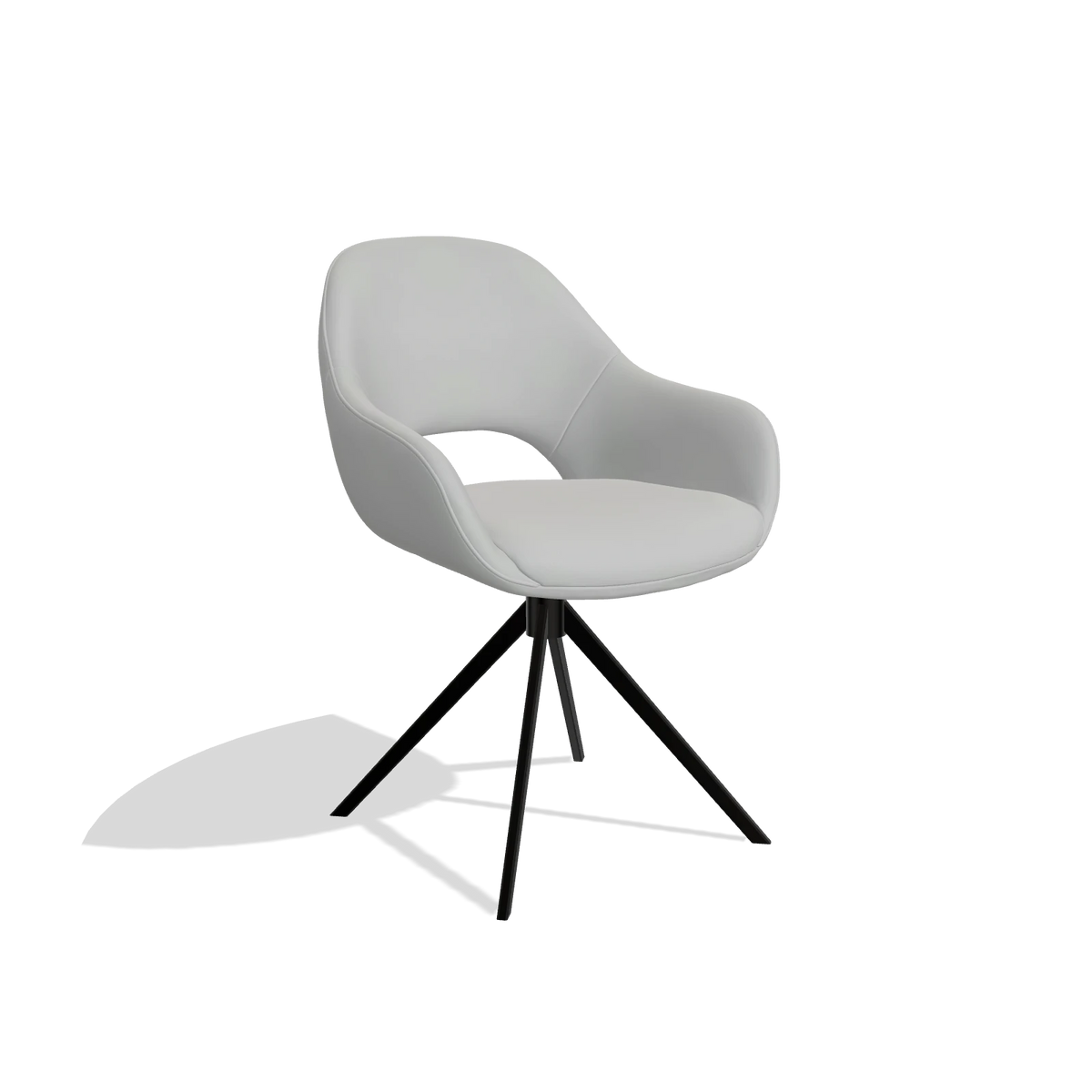 Dining Chair Messina 6510 in Leather B904 (light grey), black swivel base, angled view
