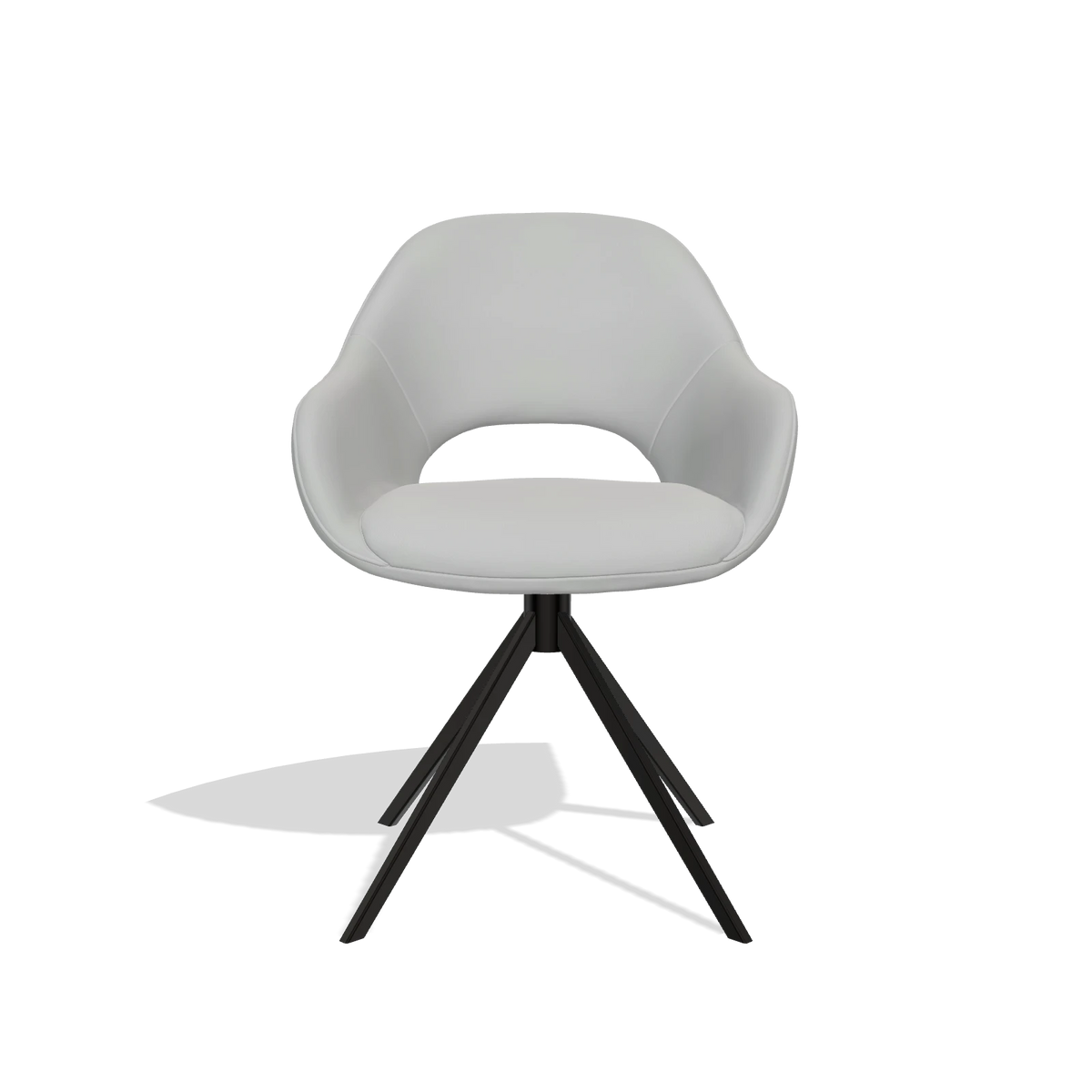 Dining Chair Messina 6510 in Leather B904 (light grey), black swivel base, front view