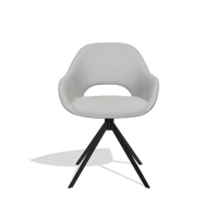 Dining Chair Messina 6510 in Leather B904 (light grey), black swivel base, front view