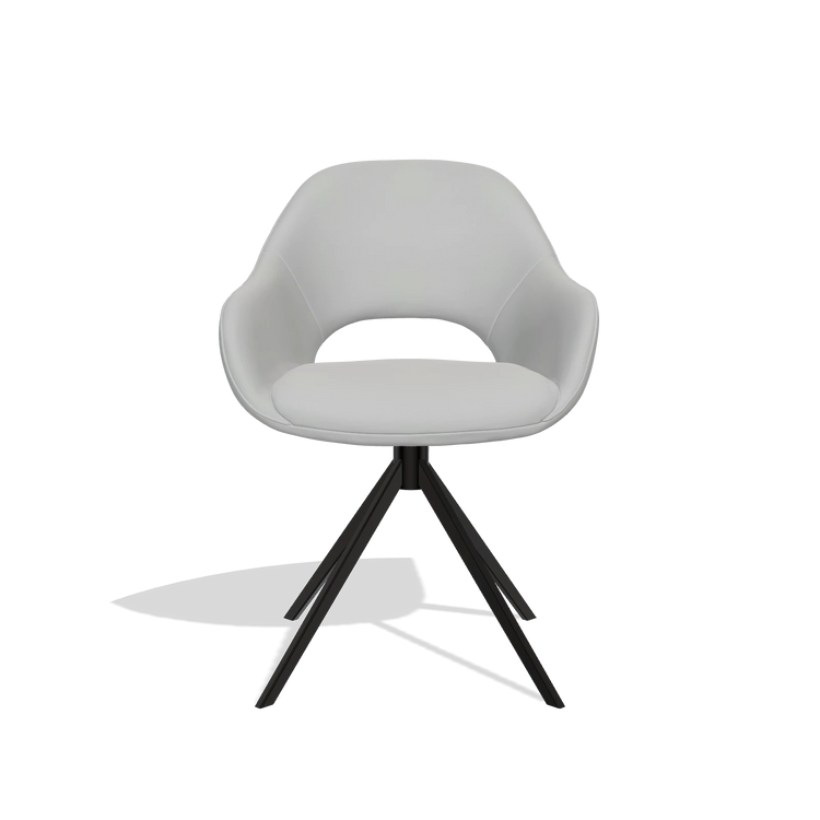 Dining Chair Messina 6510 in Leather B904 (light grey), black swivel base, front view