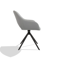 Dining Chair Messina 6510 in Leather B904 (light grey), black swivel base, side view
