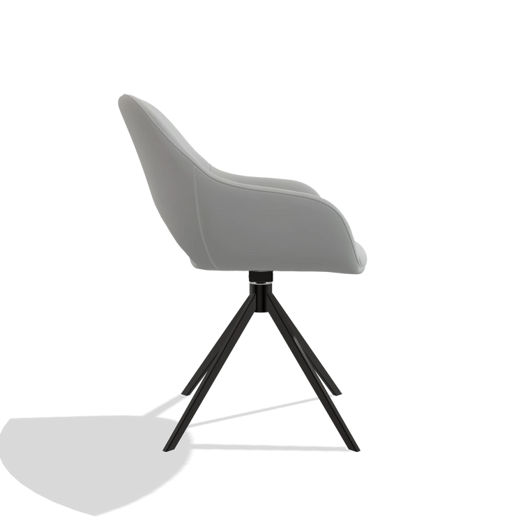 Dining Chair Messina 6510 in Leather B904 (light grey), black swivel base, side view