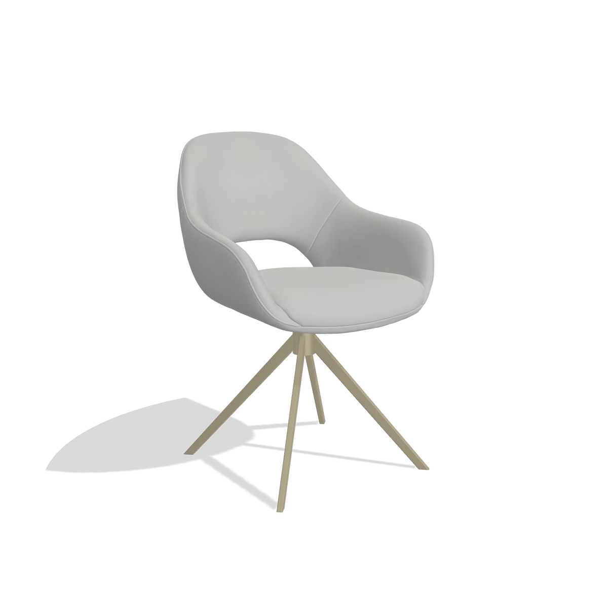 Dining Chair Messina 6510 in Leather B904 (light grey), champagne swivel base, angled view