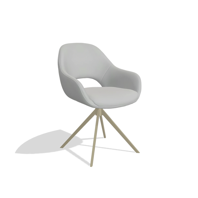 Dining Chair Messina 6510 in Leather B904 (light grey), champagne swivel base, angled view