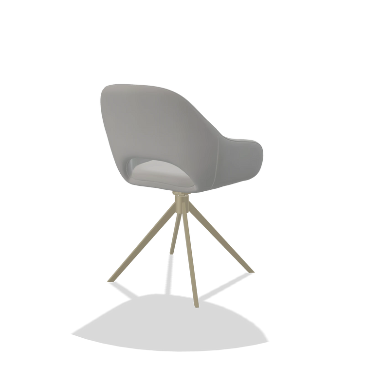 Dining Chair Messina 6510 in Leather B904 (light grey), champagne swivel base, back angled view