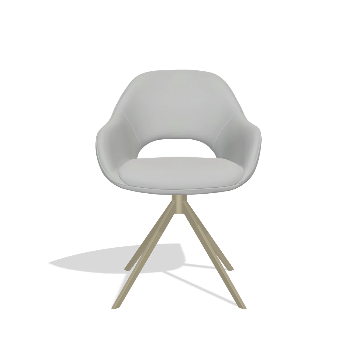 Dining Chair Messina 6510 in Leather B904 (light grey), champagne swivel base, front view