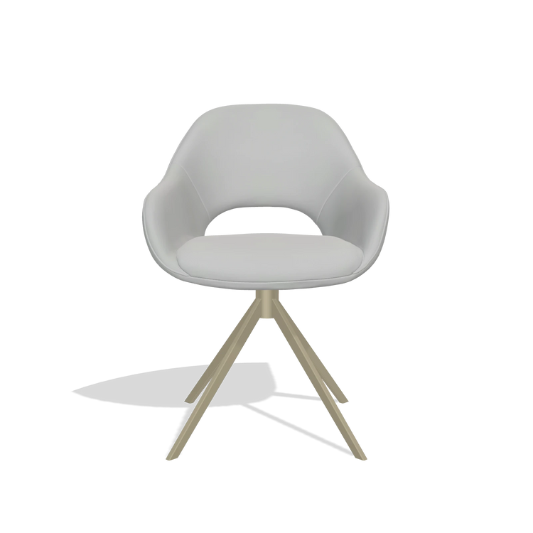Dining Chair Messina 6510 in Leather B904 (light grey), champagne swivel base, front view