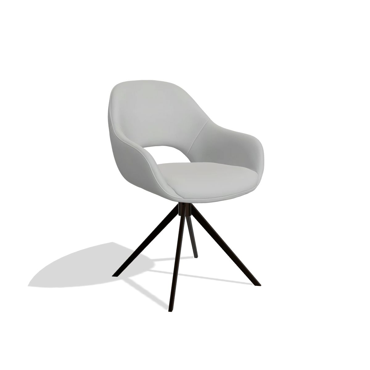 Dining Chair Messina 6510 in Leather B904 (light grey), espresso swivel base, angled view