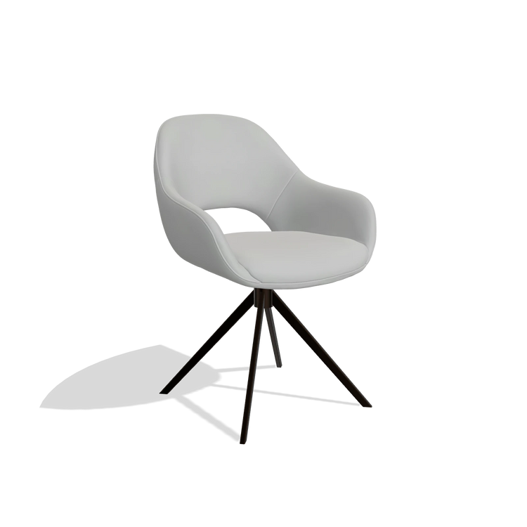 Dining Chair Messina 6510 in Leather B904 (light grey), espresso swivel base, angled view