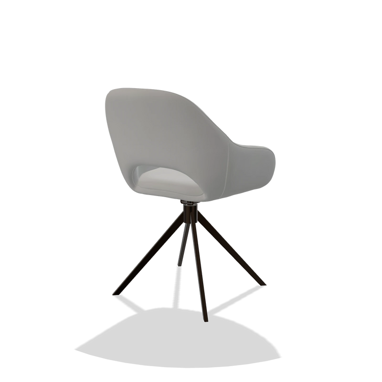 Dining Chair Messina 6510 in Leather B904 (light grey), espresso swivel base, back angled view