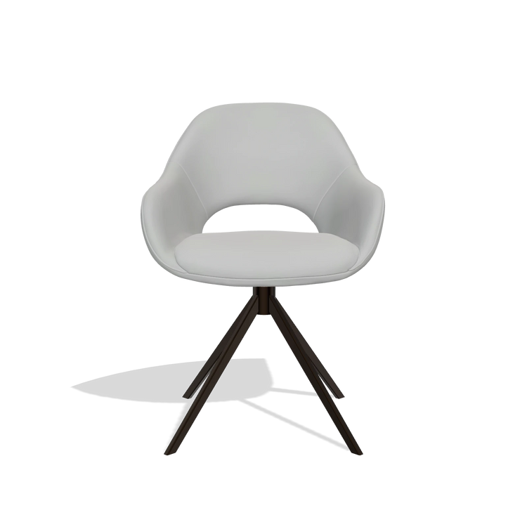Dining Chair Messina 6510 in Leather B904 (light grey), espresso swivel base, front view
