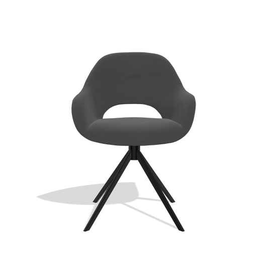 Chaise de salle à manger Messina 6510 en Cuir B905 (anthracite), pied pivotant en noir, vue de face