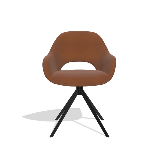 Dining Chair Messina 6510 in Leather B912 (rust), black swivel base, front view