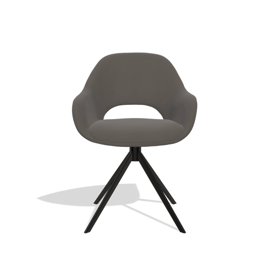 Chaise de salle à manger Messina 6510 en Cuir B918 (gris foncé), pied pivotant en noir, vue de face