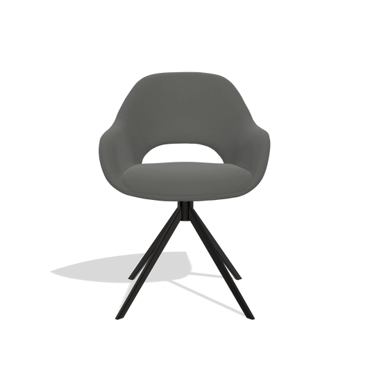 Dining Chair Messina 6510 in Leather B945 (dark grey), black swivel base, front view