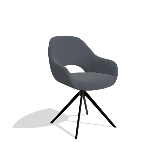 Chaise de salle à manger Messina 6510 en Cuir B961 (gris foncé), pied pivotant en noir, vue de trois-quarts