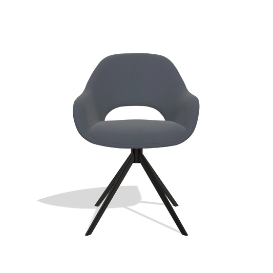 Chaise de salle à manger Messina 6510 en Cuir B961 (gris foncé), pied pivotant en noir, vue de face