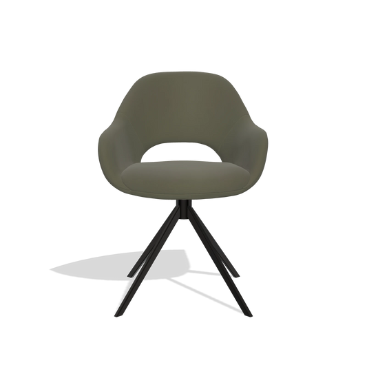 Chaise de salle à manger Messina 6510 en Cuir B962 (gris foncé), pied pivotant en noir, vue de face