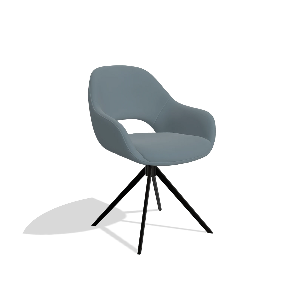 Silla de comedor Messina 6510 en Piel B963 (gris), base giratoria en negro, vista en ángulo