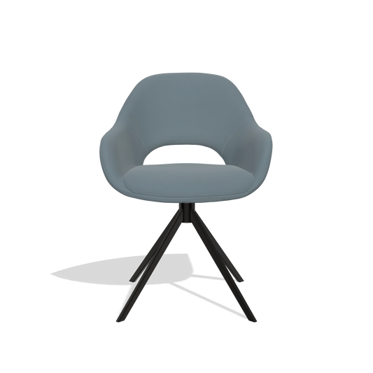 Chaise de salle à manger Messina 6510 en Cuir B963 (gris), pied pivotant en noir, vue de face