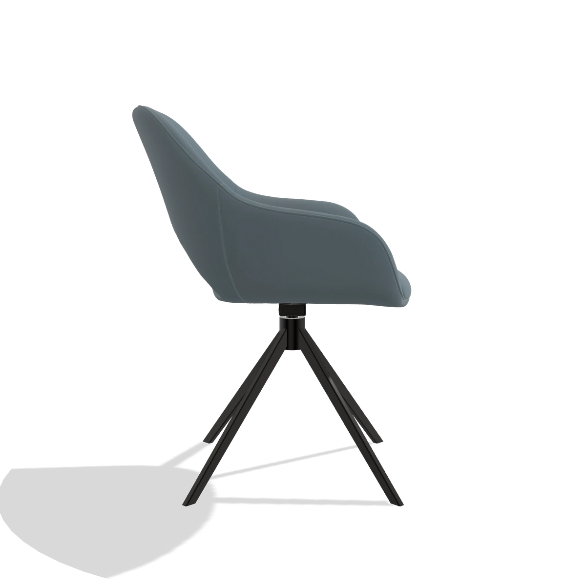 Silla de comedor Messina 6510 en Piel B963 (gris), base giratoria en negro, vista lateral