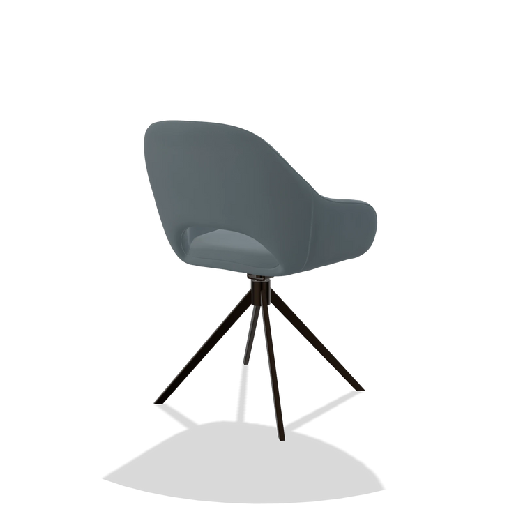 Silla de comedor Messina 6510 en Piel B963 (gris), base giratoria en espresso, vista trasera en ángulo