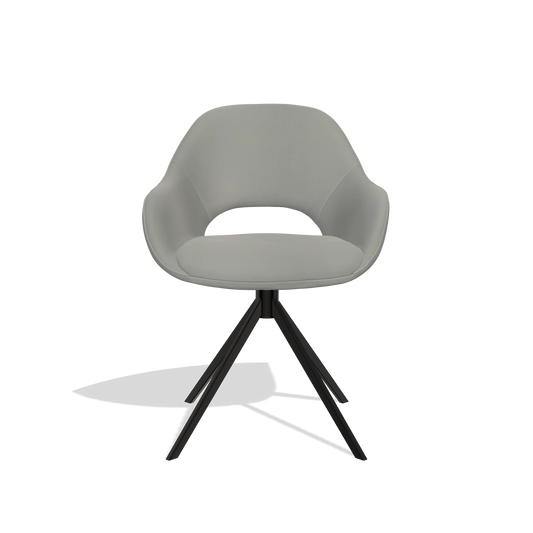 Chaise de salle à manger Messina 6510 en Cuir B967 (grège), pied pivotant en noir, vue de face