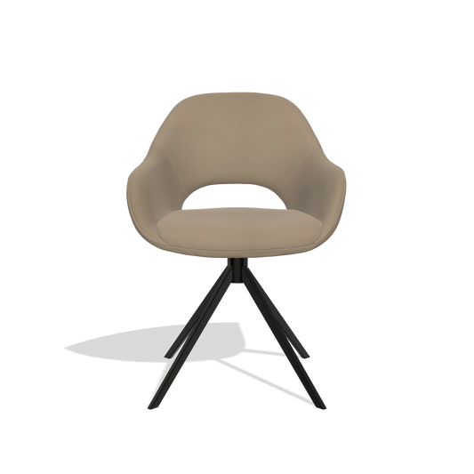 Chaise de salle à manger Messina 6510 en Cuir B968 (taupe), pied pivotant en noir, vue de face
