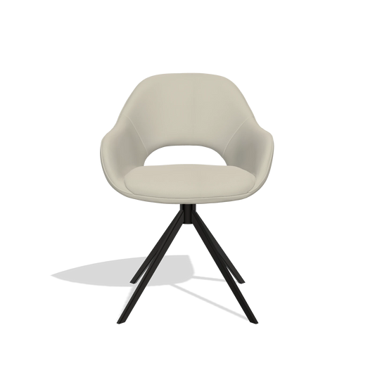 Chaise de salle à manger Messina 6510 en Cuir B971 (gris clair), pied pivotant en noir, vue de face
