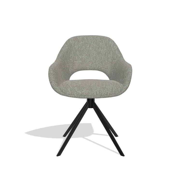 Dining Chair Messina 6510 in Lodge 01 fabric (taupe), black swivel base, front view