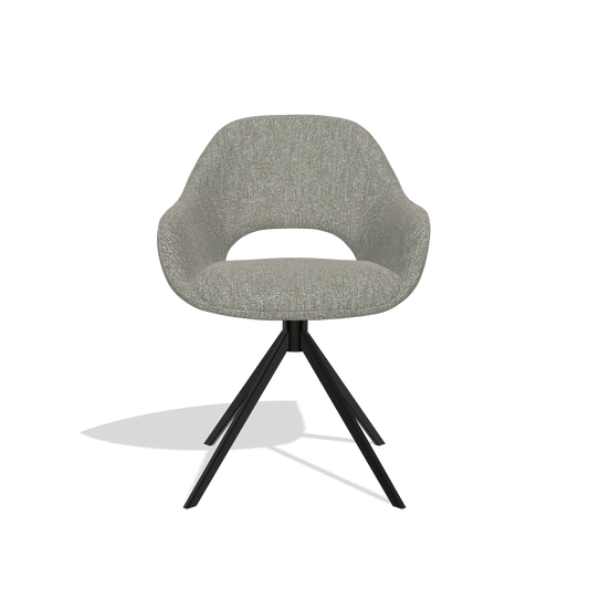 Silla de comedor Messina 6510 en tela Lodge 01 (topo), base giratoria en negro, vista frontal