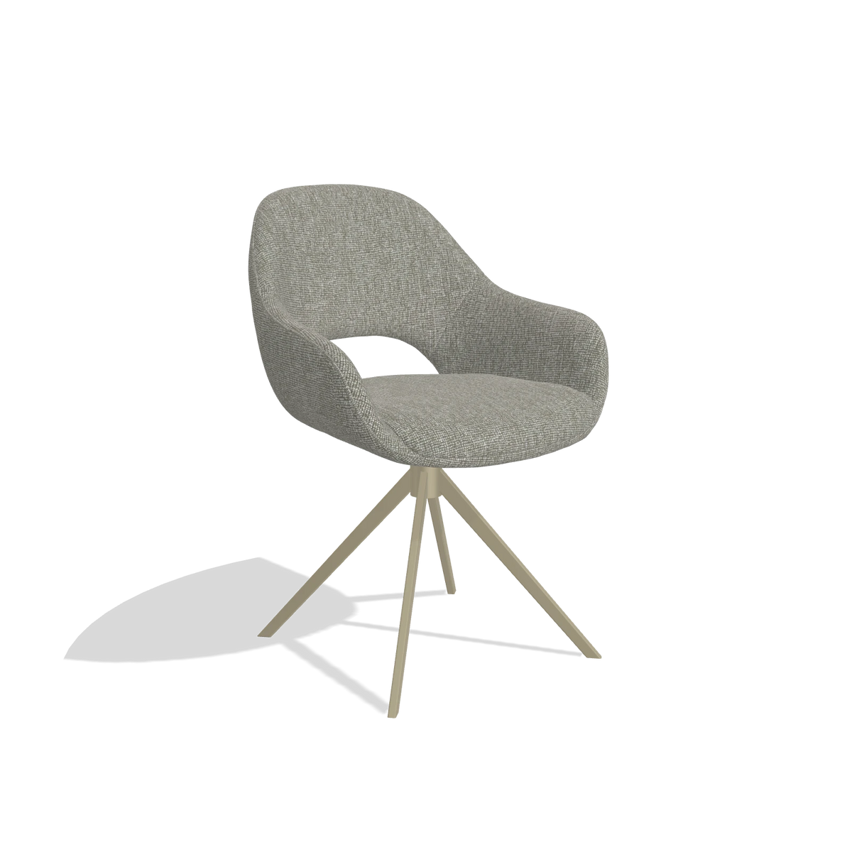 Dining Chair Messina 6510 in Lodge 01 fabric (taupe), champagne swivel base, angled view