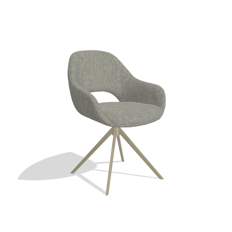 Dining Chair Messina 6510 in Lodge 01 fabric (taupe), champagne swivel base, angled view