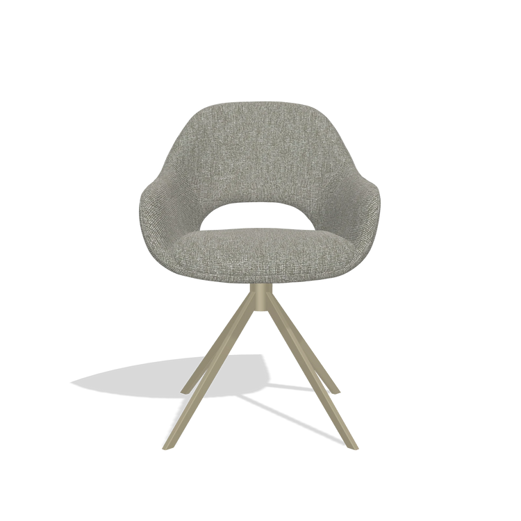 Dining Chair Messina 6510 in Lodge 01 fabric (taupe), champagne swivel base, front view
