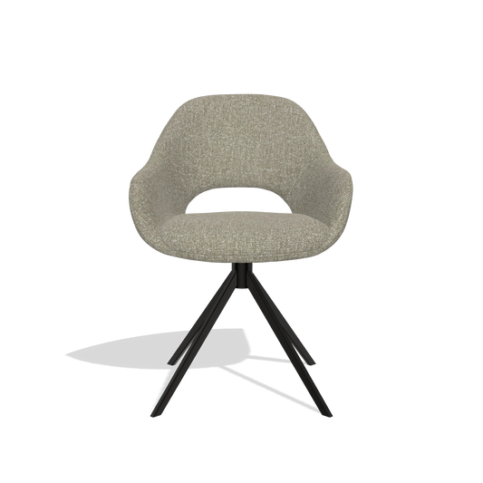 Silla de comedor Messina 6510 en tela Lodge 05 (topo), base giratoria en negro, vista frontal