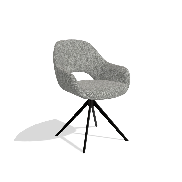 Dining Chair Messina 6510 in Lodge 40 fabric (grey), black swivel base, angled view