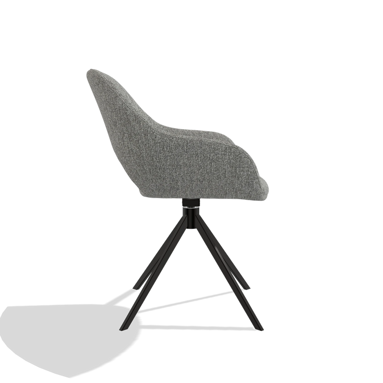 Dining Chair Messina 6510 in Lodge 40 fabric (grey), black swivel base, side view