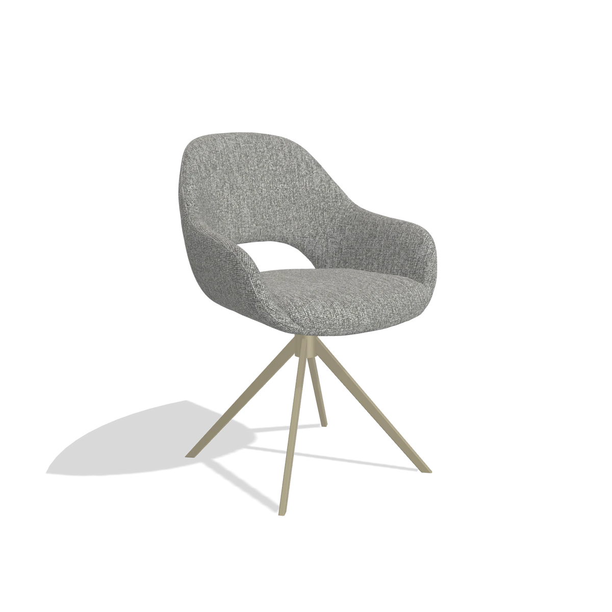 Dining Chair Messina 6510 in Lodge 40 fabric (grey), champagne swivel base, angled view