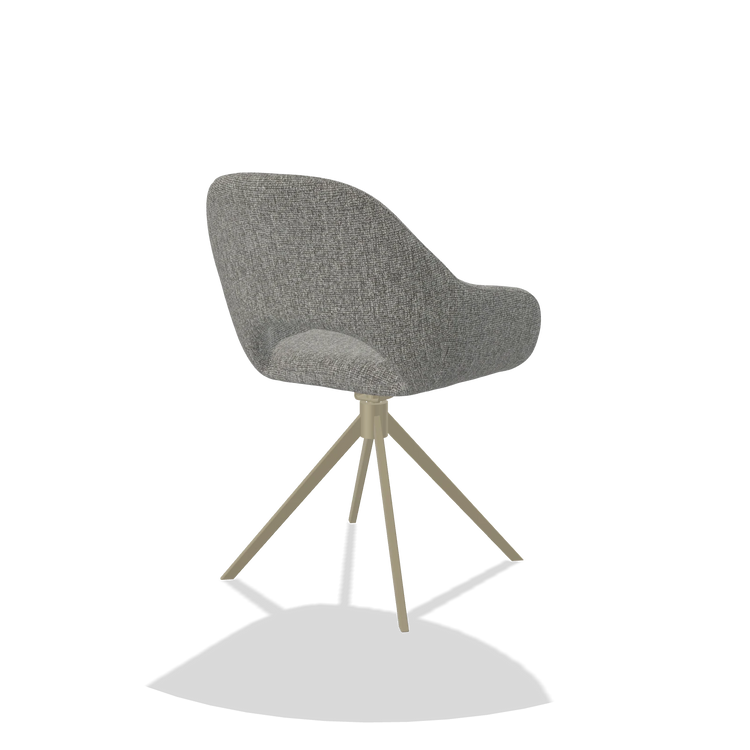 Dining Chair Messina 6510 in Lodge 40 fabric (grey), champagne swivel base, back angled view
