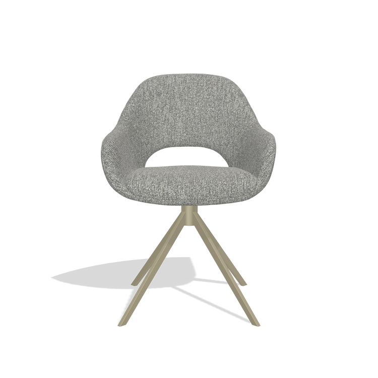 Dining Chair Messina 6510 in Lodge 40 fabric (grey), champagne swivel base, front view
