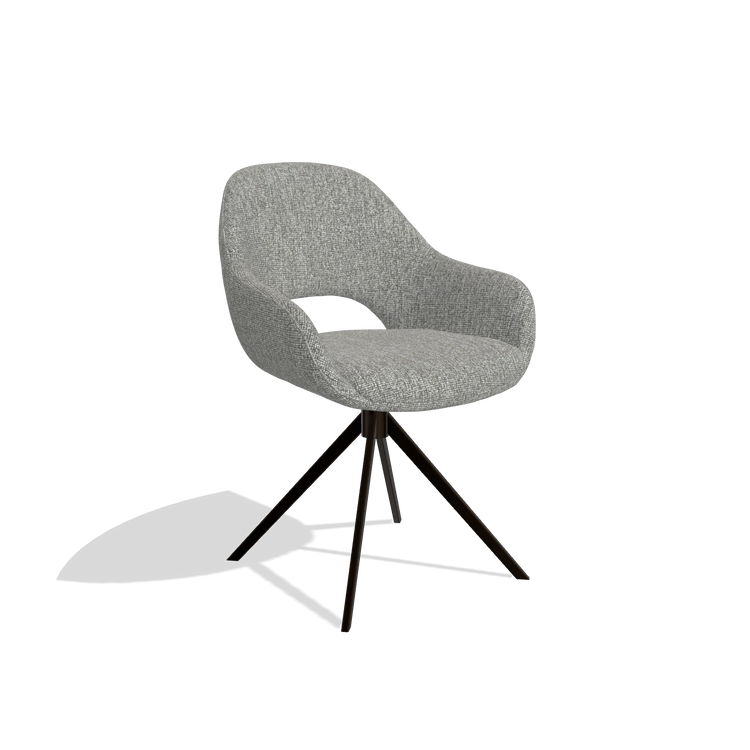 Dining Chair Messina 6510 in Lodge 40 fabric (grey), espresso swivel base, angled view