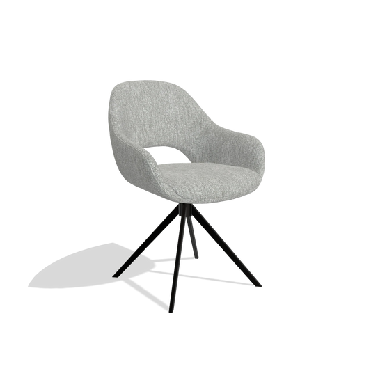 Silla de comedor Messina 6510 en tela Lodge 60 (greige), base giratoria en negro, vista en ángulo
