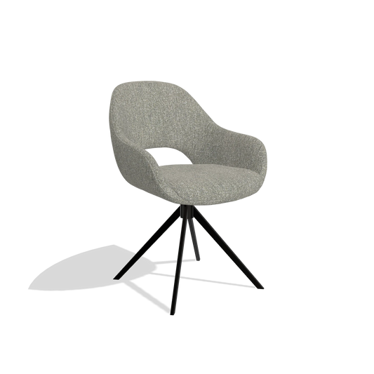 Silla de comedor Messina 6510 en tela Lodge 84 (topo), base giratoria en negro, vista en ángulo