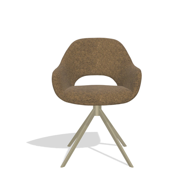 Dining Chair Messina 6510 in Mito 14 fabric (brown), champagne swivel base, front view