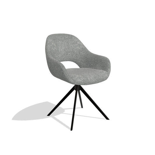 Esszimmerstuhl Messina 6510 in Stoff Mito 97 (Taupe), Drehfuß in Schwarz, Schrägansicht