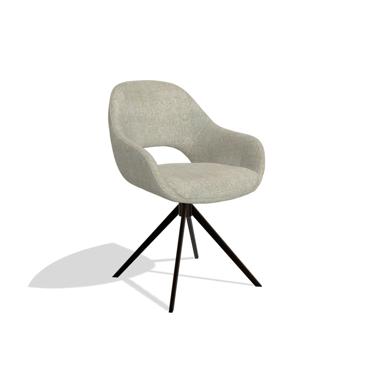 Chaise de salle à manger Messina 6510 en tissu Niagara 903 (grège), pied pivotant en espresso, vue de trois-quarts