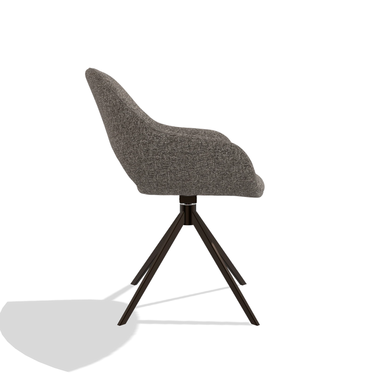 Silla de comedor Messina 6510 en tela Oasis 108 (gris oscuro), base giratoria en espresso, vista lateral