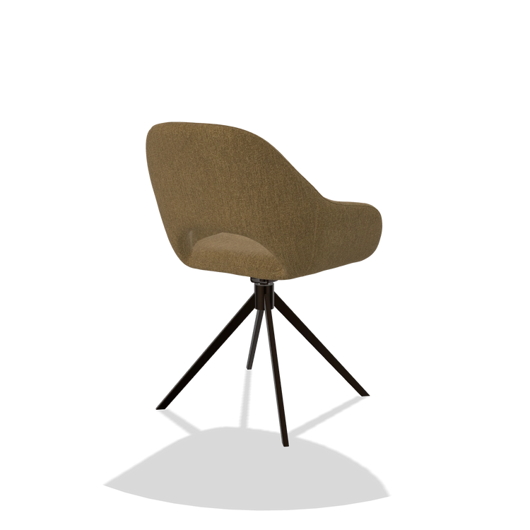 Silla de comedor Messina 6510 en tela San Remo 401 (oliva), base giratoria en espresso, vista trasera en ángulo