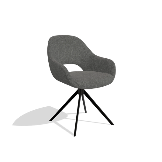 Silla de comedor Messina 6510 en tela San Remo 800 (antracita), base giratoria en negro, vista en ángulo