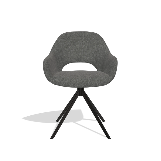 Silla de comedor Messina 6510 en tela San Remo 800 (antracita), base giratoria en negro, vista frontal